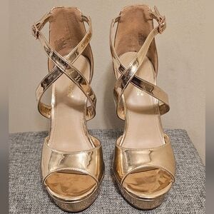 Shiny Gold Strappy Heels